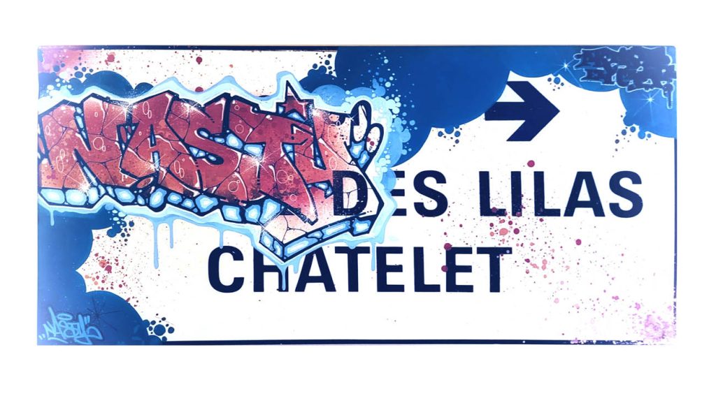 CAPITALE(S) 60 ANS D'ART URBAIN À PARIS : L'expo de street art prolongée jusqu'au 3 juin 2023 à l'hôtel de ville de Paris 11 nasty chatelet les lilas 40 x 90 cm collection privee JULIA FORMA